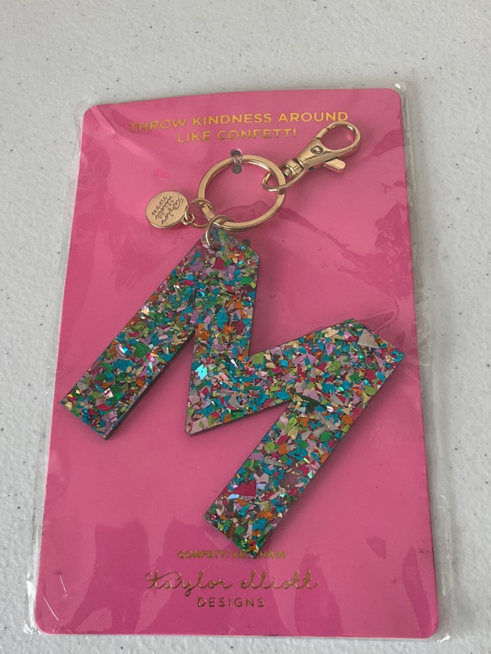 Taylor Elliott Multicolor Confetti 'M' Key & Card Holder Charm